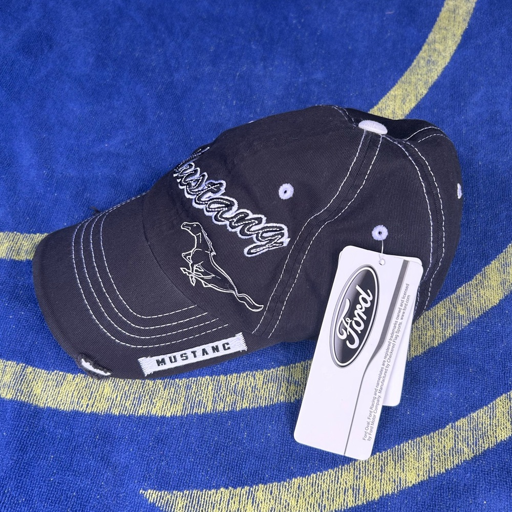 Distressed Ford Mustang Washed Black Baseball Hat Cap  Adjustable Adult NWT